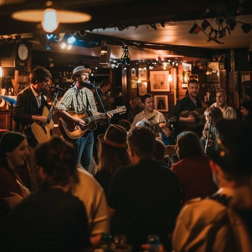 Live band performing in a busy pub